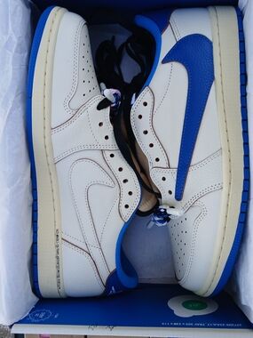 Nike Men’s Low-Top Sneakers — White with Royal Blue Swoosh